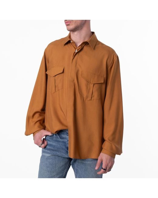 Bally Orange Long-Sleeved Pointed-Collar Silk Shirt, Brand Size 50 Us for men
