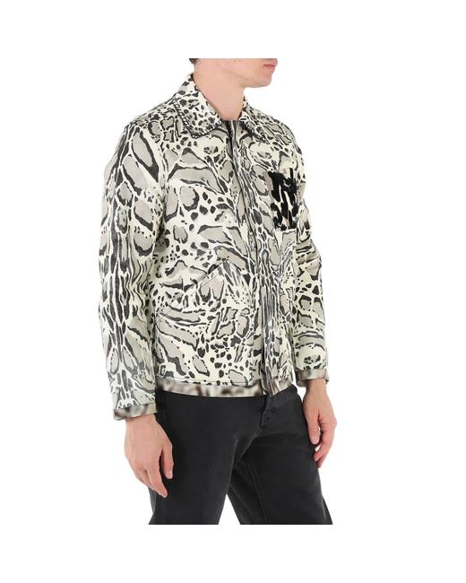 Roberto Cavalli Gray Lynx Print Shirt Jacket for men