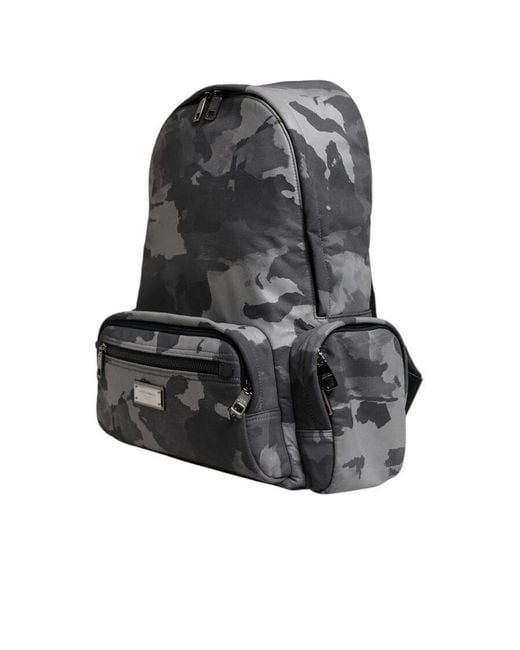 Dolce & Gabbana Gray Dolce & Gabbana Camouflage Logo Plaque Backpack for men