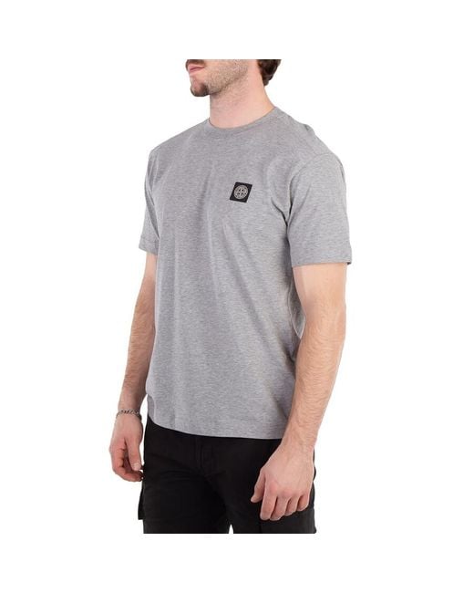 Stone Island Gray Compass Patch Logo Cotton T-Shirt for men