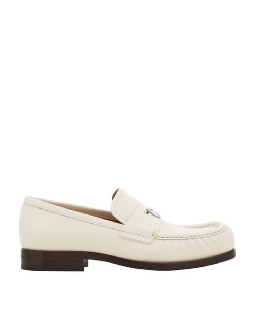 Ferragamo White Slip-On Leather Delmo Loafers, Size for men