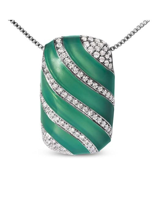 Haus of Brilliance Green 925 Sterling Enamel And 1/2 Cttw Diamond Block 18" Pendant Necklace (F-G Color, Vs1-Vs2 Clarity) for men