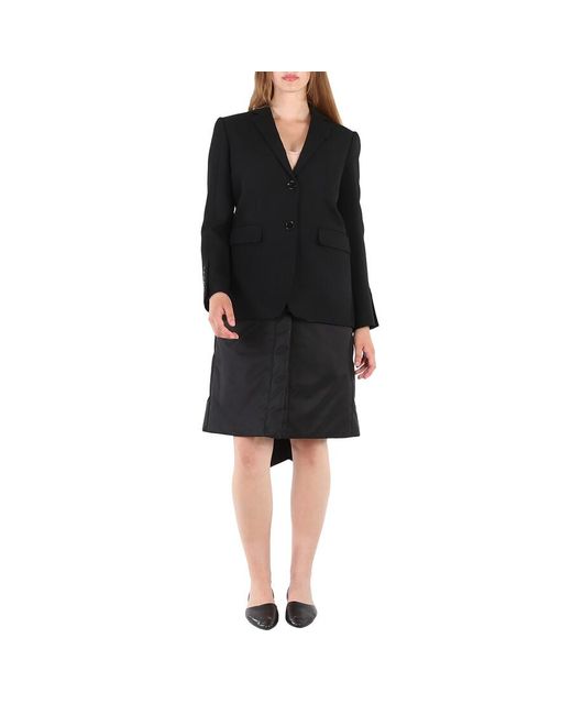 Burberry Black Ladies Wadded Detachable-Warmer Wool Tailored Jacket, Brand Size 2 (Us