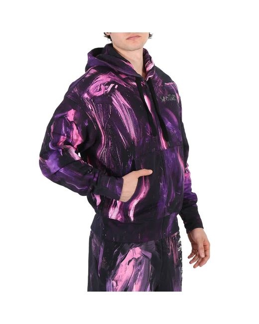 Moschino Blue Purple Painting Zip Hooded Sweatshirt for men