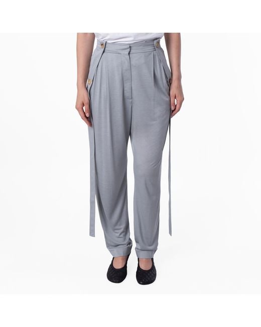 Burberry Gray Ladies Heather Melange Strap Detail Jersey Tailored Trousers, Brand Size 4 (Us