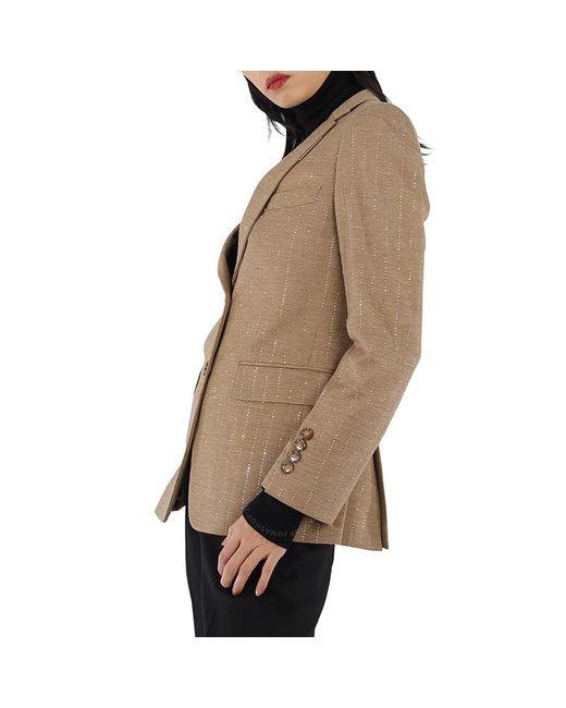 Burberry Natural Faux Crystal Pinstripes Wool Jersey Jacket