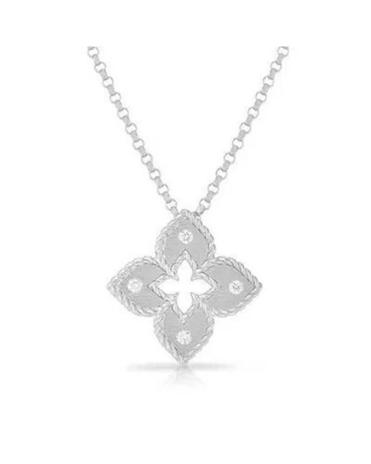 Roberto Coin Metallic 18K Petite Venetian Princess Extra Small Satin & Diamond Accent Flower Necklace