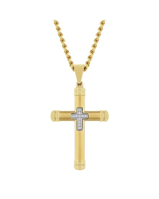 Robert Alton Metallic Diamond Accent Stainless Steel Finish Cross Pendant for men