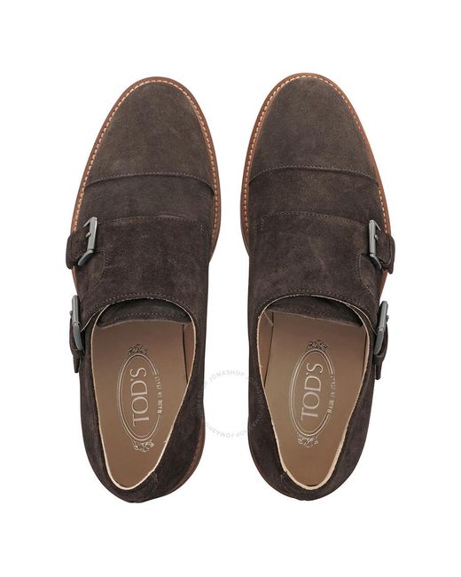 Tod's Brown Dark Suede Lace-up Monkstrap Shoes for men