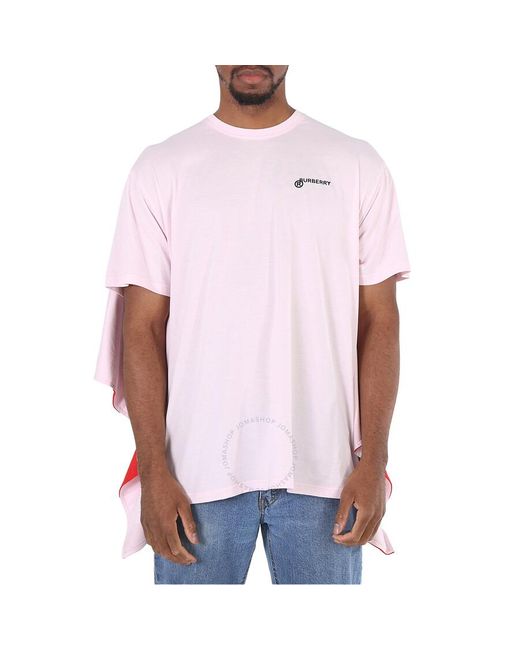 Burberry White Pale Striped Cape Detail Cotton Oversized T-shirt for men