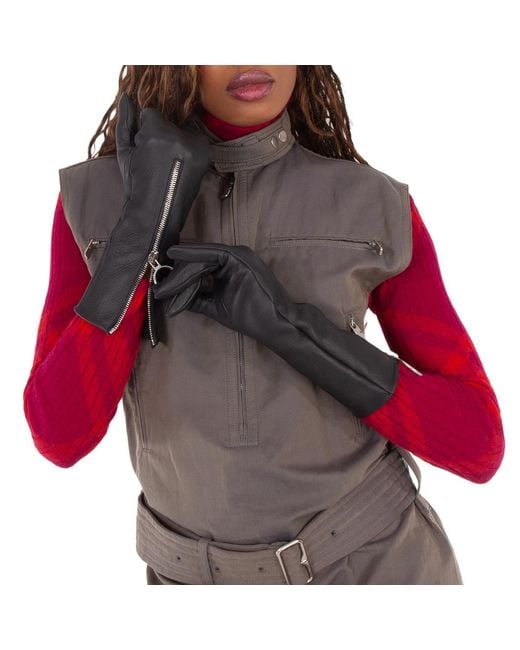 Burberry Red Leather Zip Gloves for men