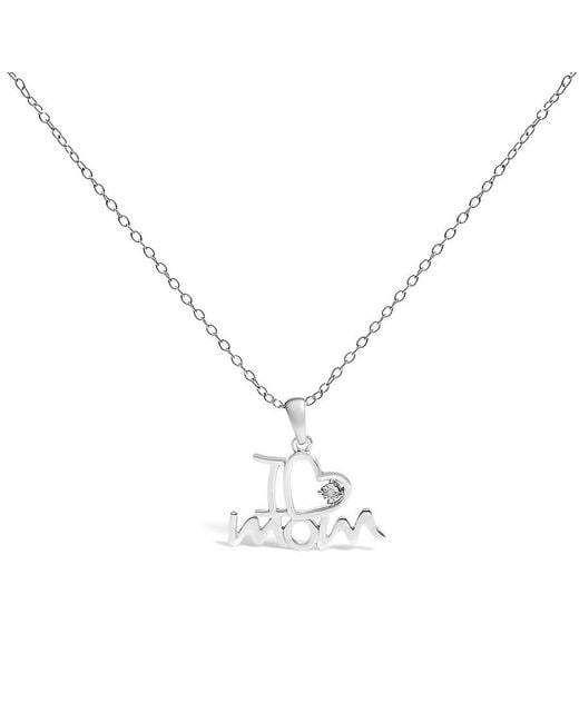 Haus of Brilliance Metallic 925 Sterling Diamond Accent "I Love Mom" Heart Pendant Necklace
