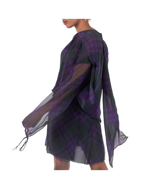 Burberry Blue Check Pattern Silk Blouse, Brand Size 4 (Us
