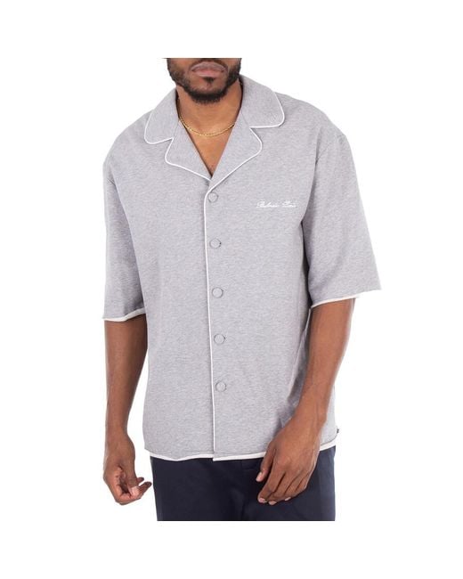 Balmain Gray Cotton Shirt With Embroidered Logo for men