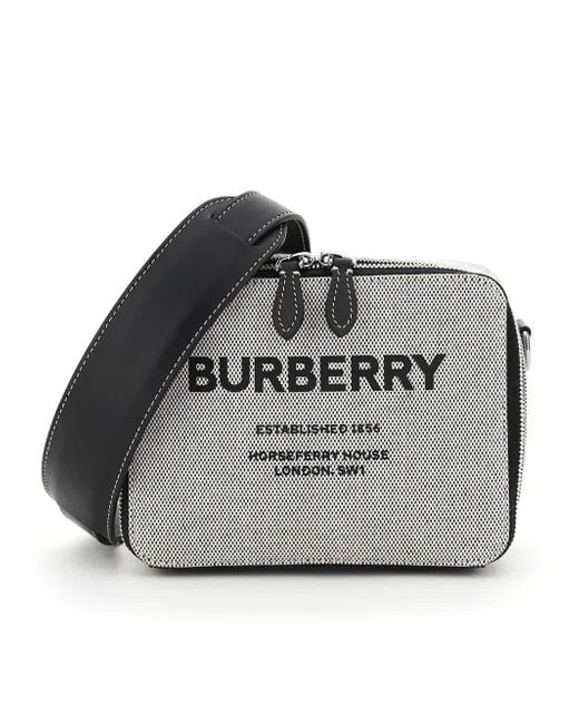 Burberry Gray Horseferry Print Canvas And Leather Crossbody Bag for men