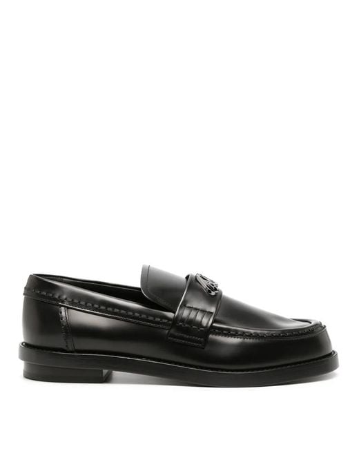 McQueen Black Seal-Plaque Leather Loafers, Brand Size 37 Us