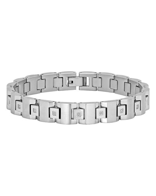Robert Alton Metallic 10 Ctw Stainless Steel Square Link Bracelet With Diamonds for men