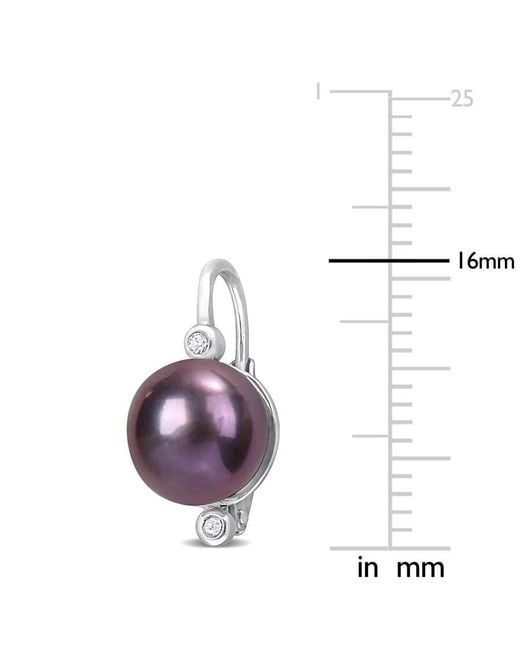 Amour Purple 8-8.5Mm Freshwater Cultured Pearl And Diamond Accent Leverback Earrings