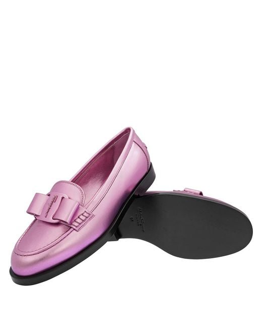 Ferragamo Pink Viva Maxi Bow Laminated Loafers
