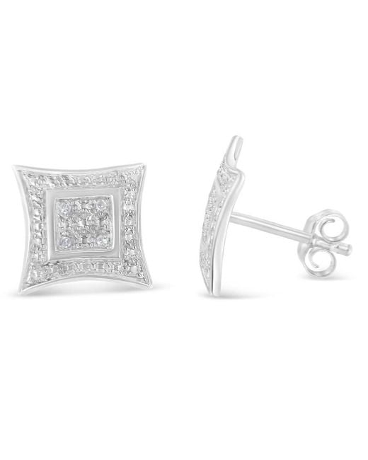Haus of Brilliance Metallic 925 Sterling Diamond Accented 4-Stone Four Pointed Star Shaped Halo-Style Stud Earrings