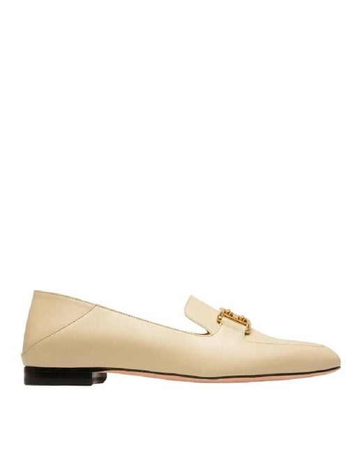 Bally Natural Ellah Flat Leather Loafers, Brand Size 40 Us
