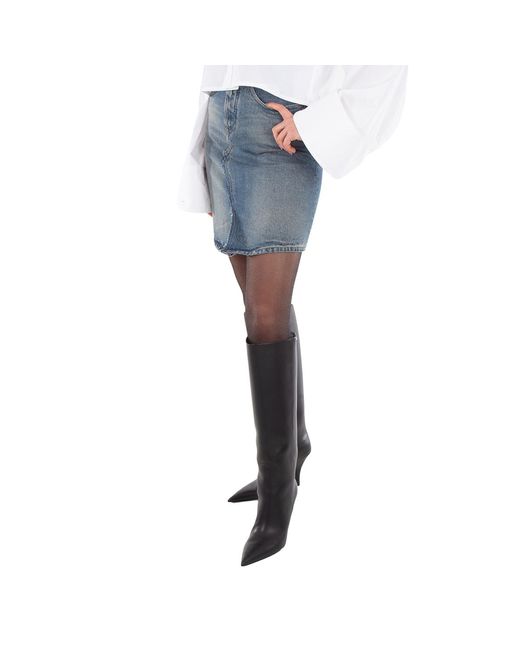 MM6 by Maison Margiela Blue Logo Patch Faded Denim Skirt, Brand Size 38 (Us Size 4)