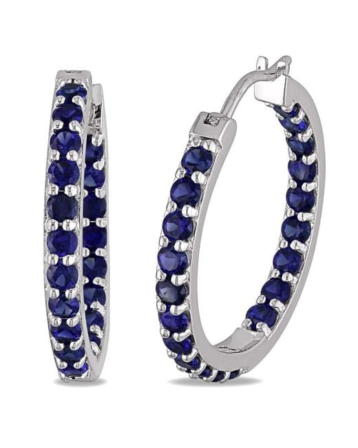 Amour Blue Created Sapphire Inside Outside Hoop Earrings