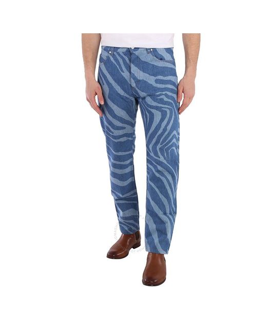 Roberto Cavalli Blue Zebra Print Relaxed Fit Cotton Denim Jeans for men