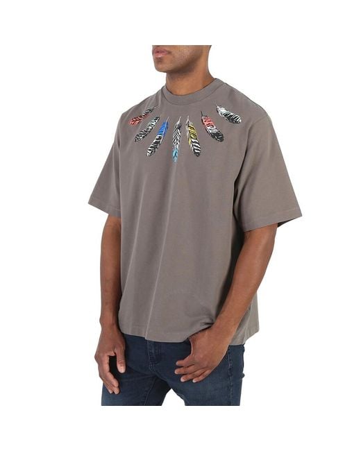 Marcelo Burlon Gray Army Feather Detail Cotton T-shirt for men