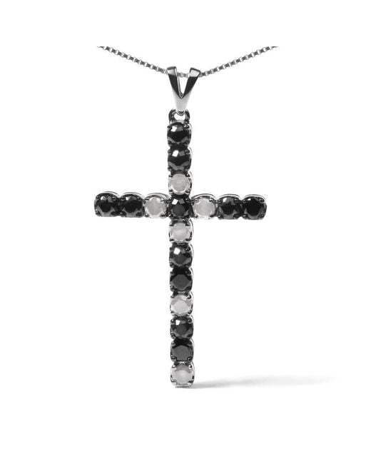 Haus of Brilliance Metallic 925 Sterling 2.0 Cttw Round Natural Treated & Diamond Cross Pendant Necklace