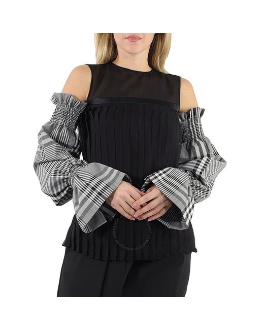 Burberry Black Gingham Check Technical Puff Sleeves