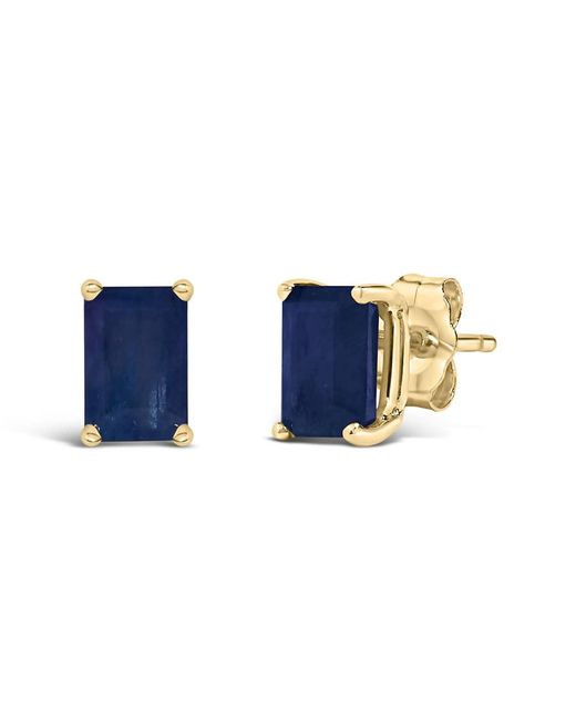 Haus of Brilliance Blue 14K 6X4Mm Emerald Shaped Sapphire Solitaire Stud Earrings