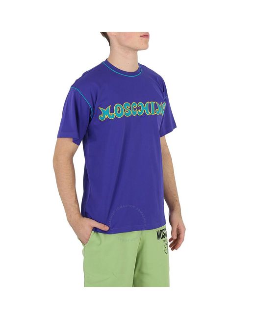 Moschino Blue Seasonal Logo Print Cotton T-shirt