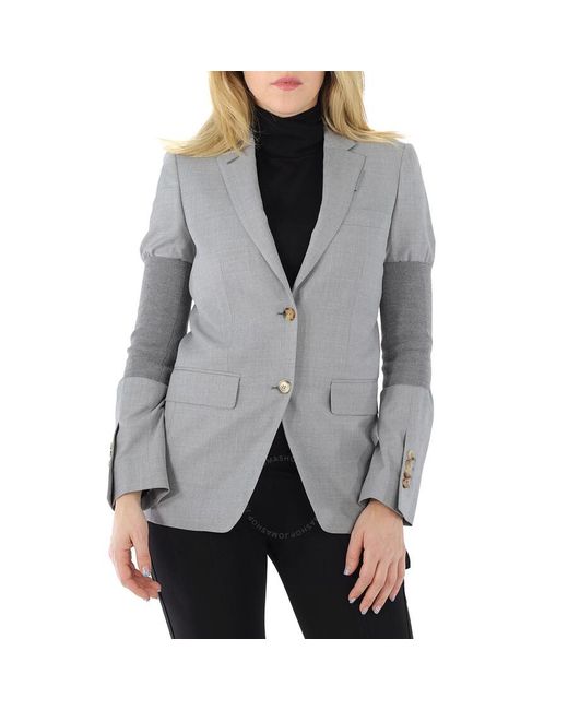 Burberry Gray Ribbed-panel Single-breasted Wool Blazer Jacket