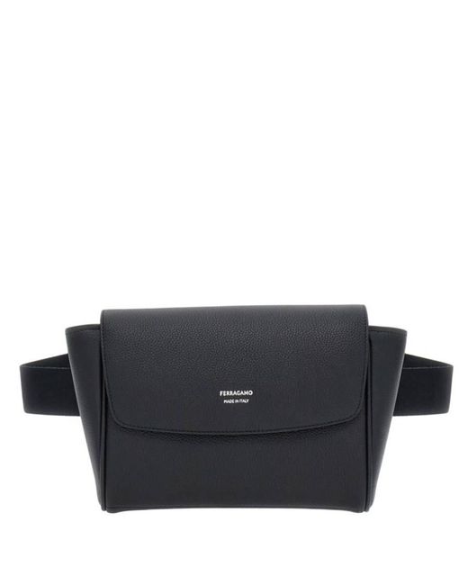 Ferragamo Black Hammered Calfskin Belt Bag for men