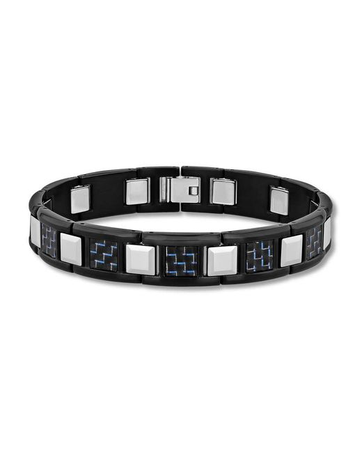 Robert Alton Black Stainless Steel & Tungsten Finish Carbon Fiber Link Bracelet for men