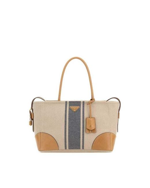 Prada Multicolor Sand Canvas Large Shopping Bag Naturale+Baltico Borse A Mano