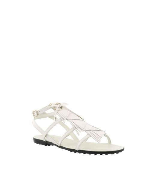 Tod's White Tod's Fringed Sandals