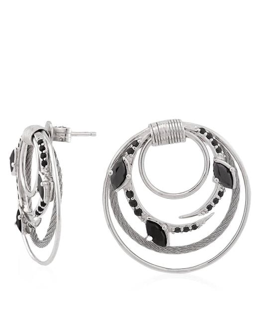 Charriol Metallic Tango Black Cz Stones Steel Cable Earring