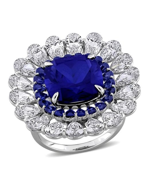 Created Forever Blue 13 3/8Ct Tgw Created Sapphire And 4 4/5Ct Tw Lab Grown Diamond Floral Ring for men