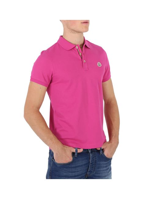 Moncler Pink Logo Cotton Polo Shirt for men