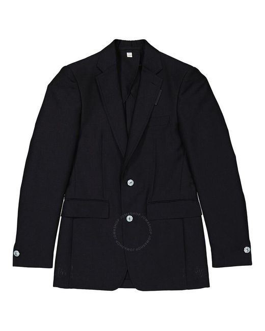 Burberry Black Dark Navy Classic Cut Wool Linen Mohair Tailored Jacket for men