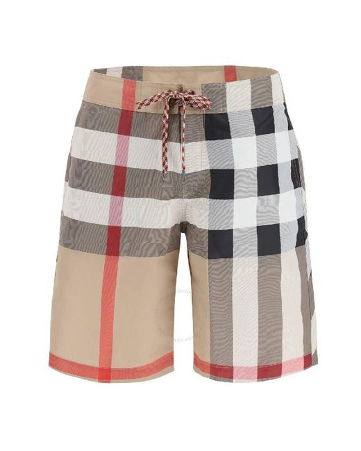 Burberry Gray Breton Check-Pattern Swim Shorts for men