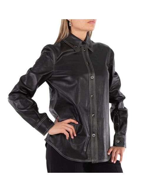 Burberry Black Leather Manzoni Button Down Shirt