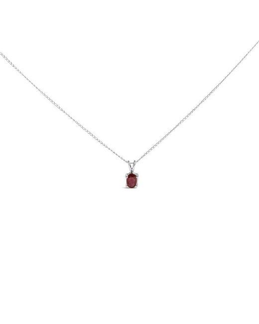 Haus of Brilliance Metallic 14K 6X4Mm Oval Shaped Garnet Solitaire Pendant Necklace