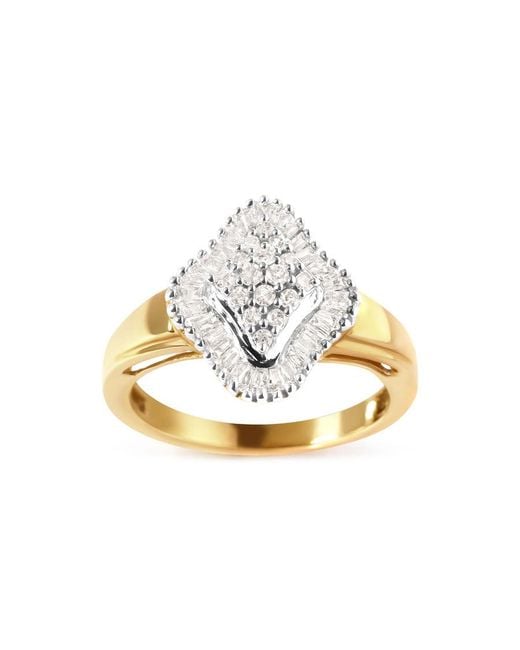 Haus of Brilliance Metallic 10K 1/2 Cttw Round And Baguette-Cut Diamond Rhombus Head And Halo Ring (I-J Color, I1-I2 Clarity)