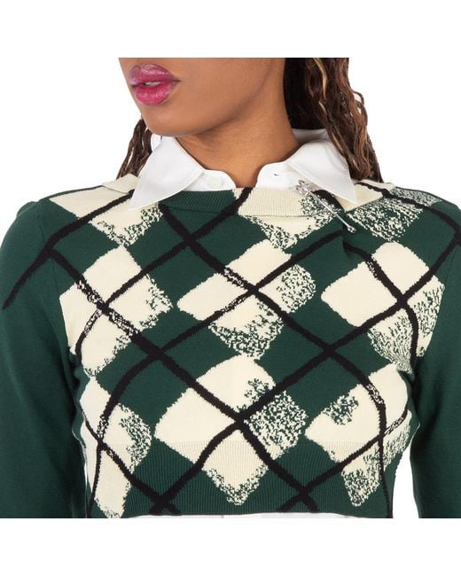 Burberry Green Argyle Fine-Knit Cropped Sweater