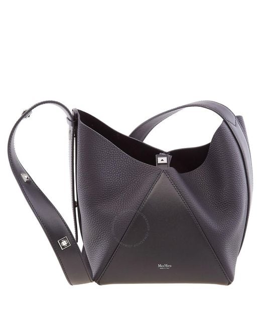 Max Mara Blue Deer-Print Leather Small Bucket Bag