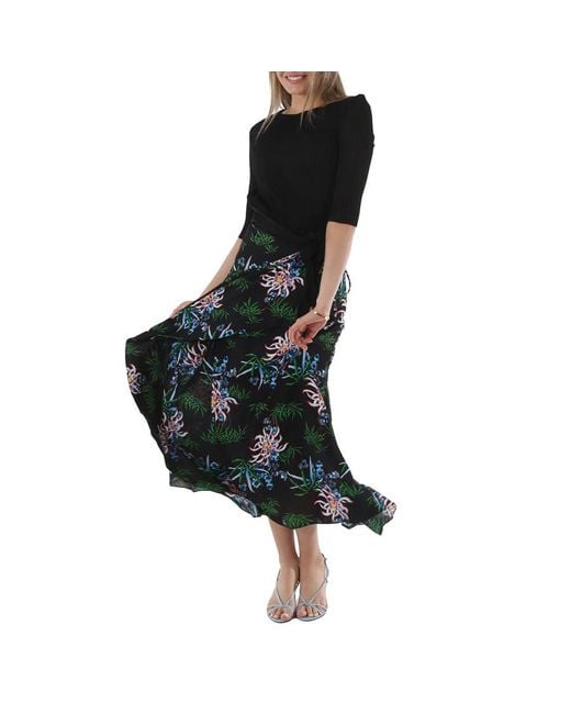 KENZO Black Botanical Print Wrap Skirt, Brand Size 36 (Us