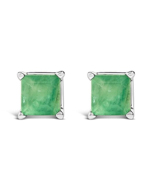Haus of Brilliance Green 14K 5X5Mm Princess Cut Emerald Solitaire Stud Earrings